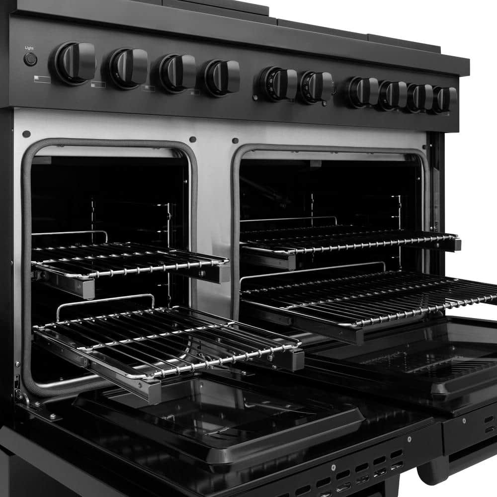 48" Black Stainless Steel Double Oven Gas Range with Griddle