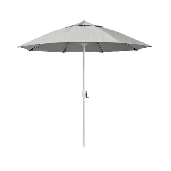 California Umbrella 7.5 ft. Matted White Aluminum Market Patio Umbrella Fiberglass Ribs and Auto Tilt in Granite Sunbrella