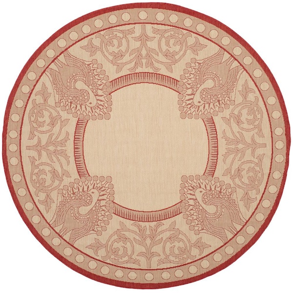 SAFAVIEH Courtyard Natural/Red 5 ft. x 5 ft. Round Border Indoor/Outdoor Patio  Area Rug
