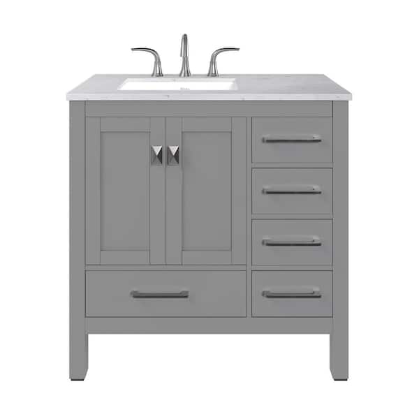 Aberdeen 36 in. Single Sink Gray Bath Vanity with White Carrara Quartz Top (Assembled)