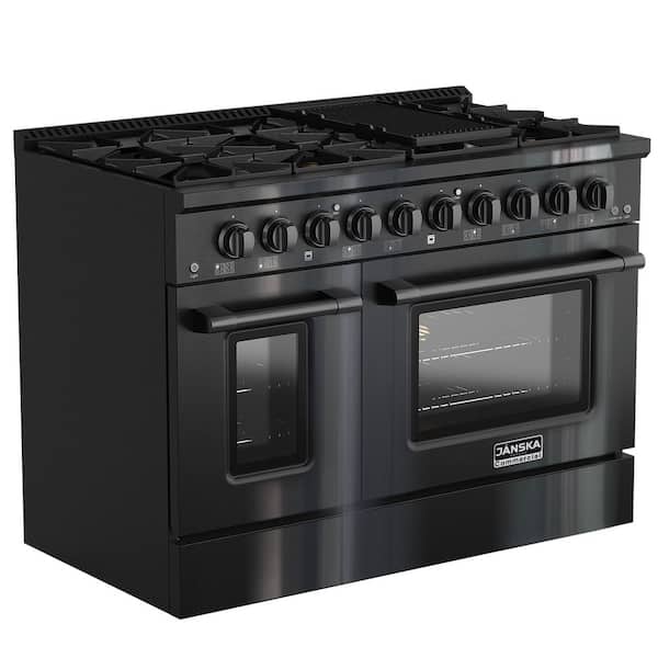 Designer Series 48 in. 8-Burner Freestanding, 6.7 cu. ft. Double Oven Gas Range with Griddle, PVD Black Stainless Steel