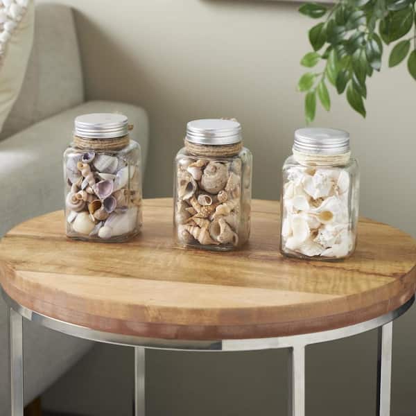 Litton Lane Clear Glass Orbs and Vase Filler with Various Cream and Brown Seashells and Jute Rope Accents (3-Pack)