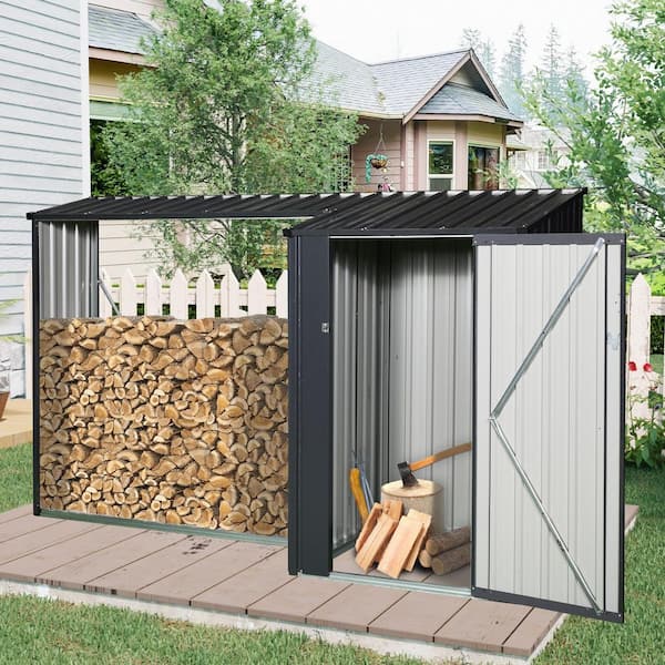 IMagacFun 8.5 ft. W x 3 ft. D Metal Firewood Rack and Storage Shed 2-in-1 Black (25.5 sq. ft. )