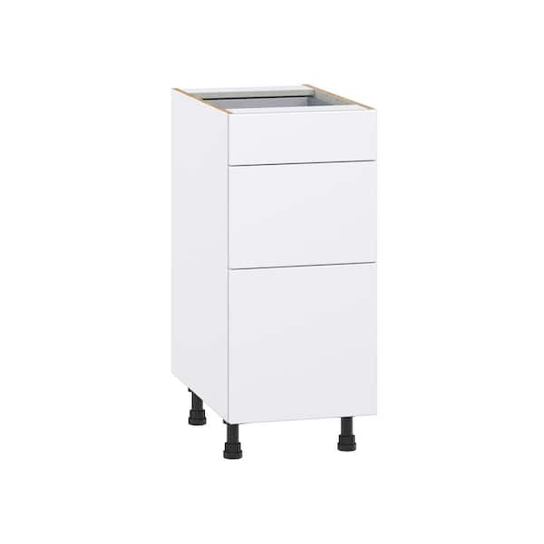J COLLECTION Timberline 15 in. W x 24 in. D x 34.5 in. H Assembled Slab Drawer Base Kitchen Cabinet in Bright White with 3-Drawers