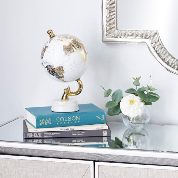 Litton Lane 11 in. Gold Aluminum Decorative Globe with Marble Base
