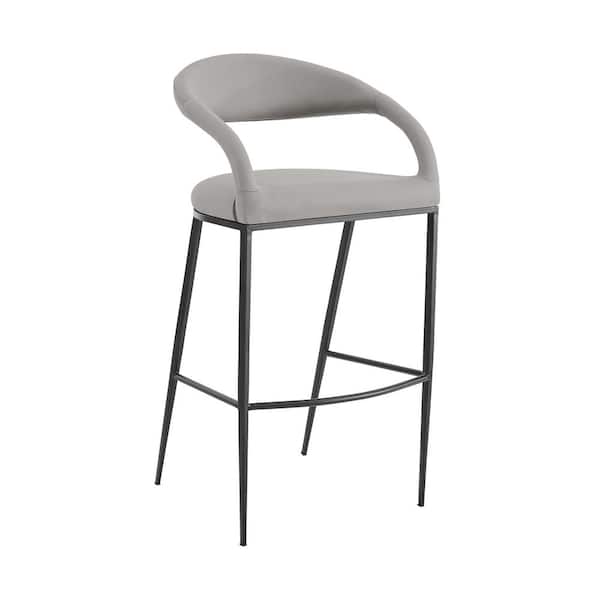 Armen Living Ramona 30 in. Light Gray Metal Bar Stool with Faux Leather Seat