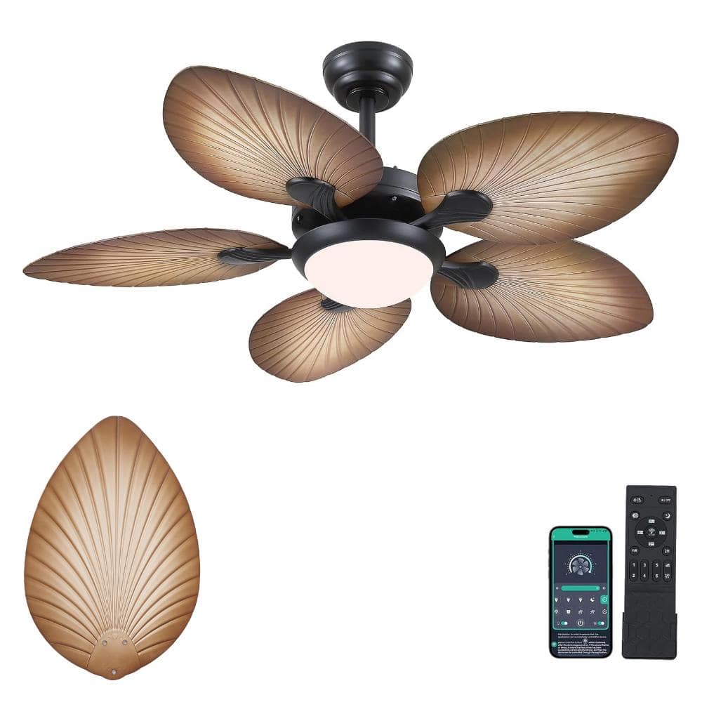 Retro 5-blade palm leaf fan with dimmable LED light and APP control price history on PriceWatchPro