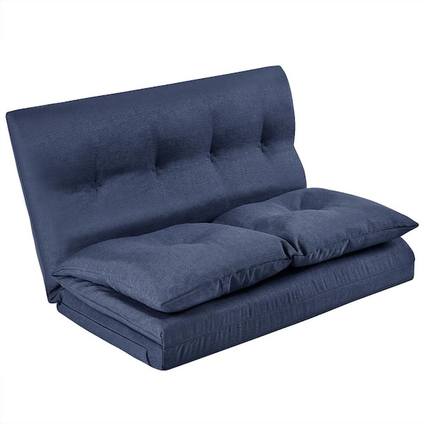 ANBAZAR 43.3 in. Armless Polyester Upholstered Rectangle Sofa, Adjustable Folding Futon Sofa Bed with 2-Pillows, Blue