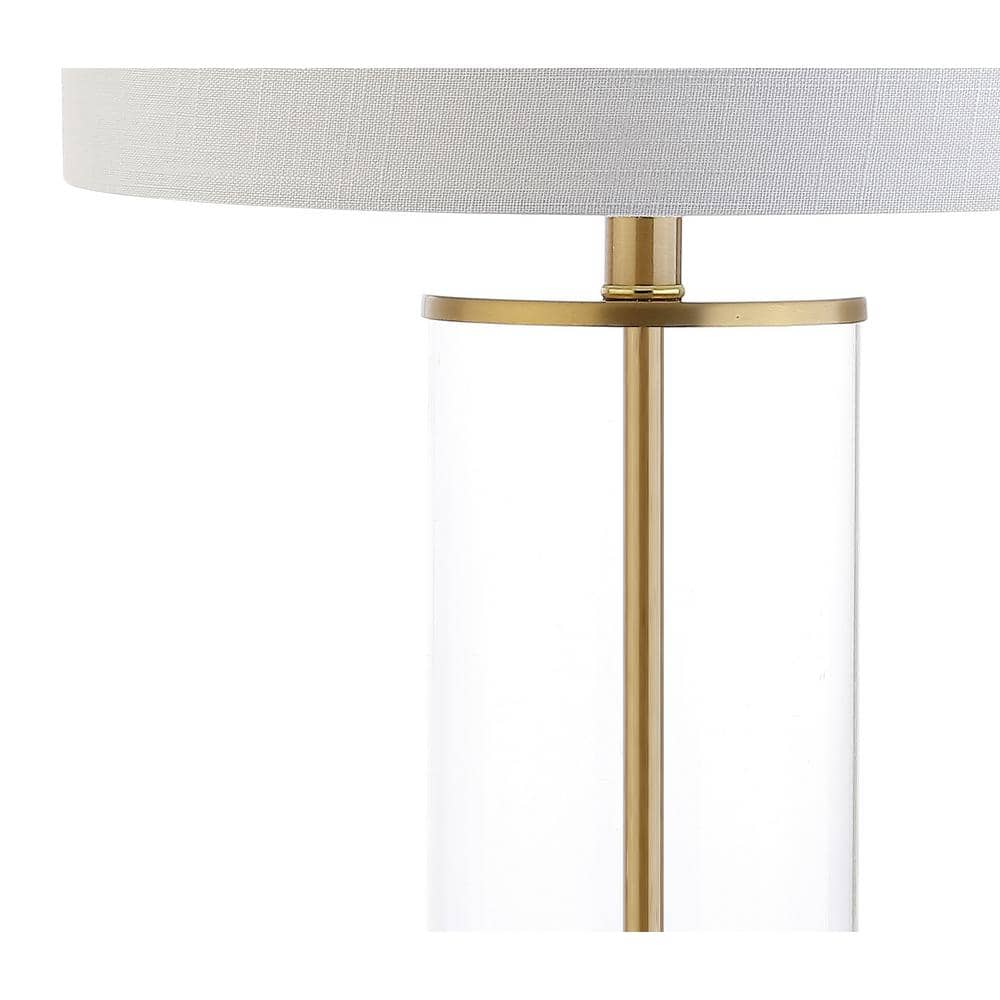 Collins 29" Clear Glass and Brass Table Lamp with White Drum Shade