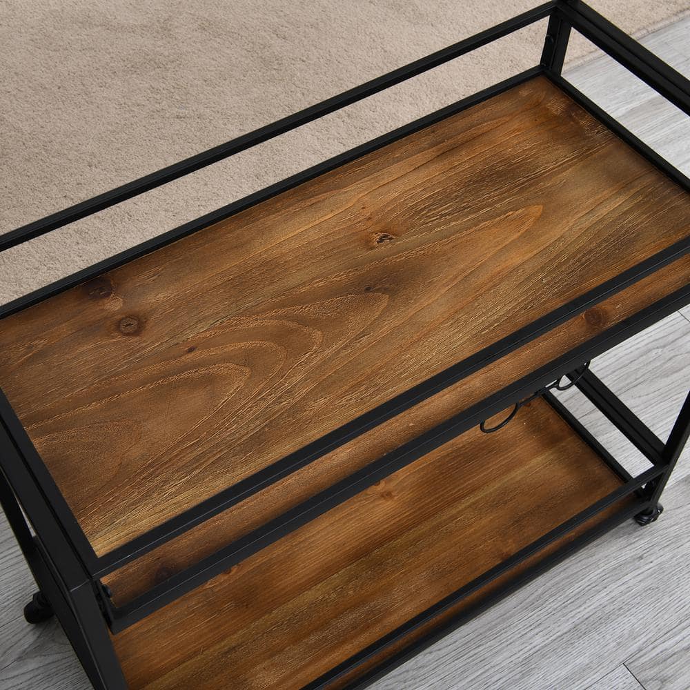 Black and Brown Industrial Bar Cart with Wine Rack