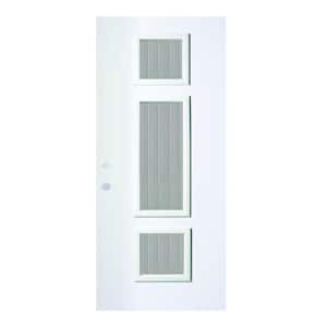 36 in. x 80 in. Marjorie Flutelite 3 Lite Painted White Right-Hand Inswing Steel Prehung Front Door