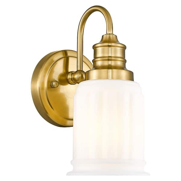4.7 in. 1 Light Brushed Gold Vanity Light with Clear Glass Shade