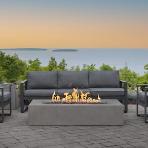 Matteau Low 60 in. L x 12 in. H Outdoor Rectangular Concrete Composite Propane Fire Table in Flint with Vinyl Cover