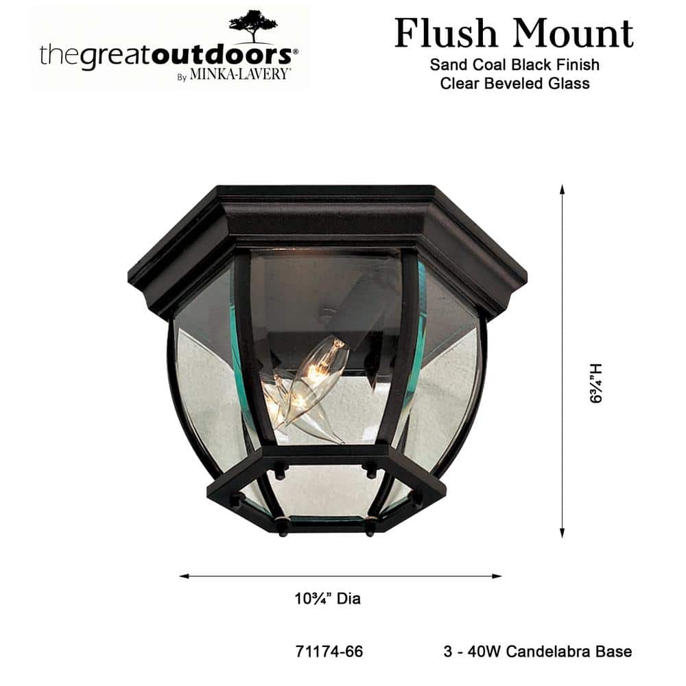 Black Bevel Bend Glass 3-Light Outdoor Flush Mount