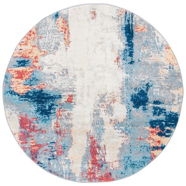 SAFAVIEH Jasper Gray/Red 5 ft. x 5 ft. Round Abstract Area Rug