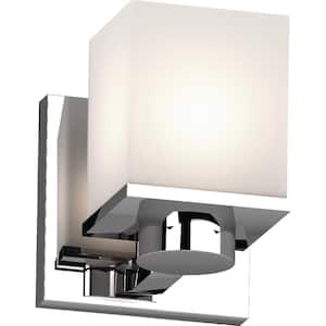 Sharyn 1-Light 4.5 in. Chrome Indoor Bathroom Vanity Wall Sconce or Wall Mount with Frosted Glass Square Rectangle Shade