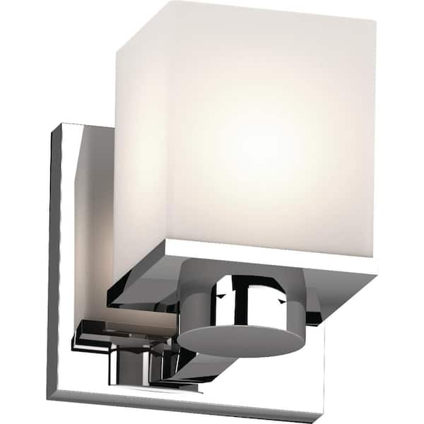 Volume Lighting Sharyn 1-Light 4.5 in. Chrome Indoor Bathroom Vanity Wall Sconce or Wall Mount with Frosted Glass Square Rectangle Shade