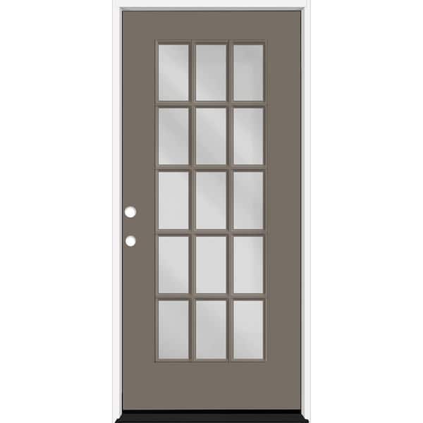 Reliant 32 in. x 80 in. FullLite 15L SDL Clear Glass RHIS Kindling Finish Fiberglass Prehung Front Door w/4-9/16 Jamb