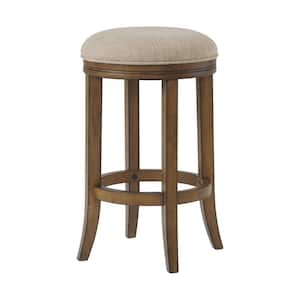 Natick 25 in. Round Brown Counter Height Backless Wood Stool with Cushioned Seat