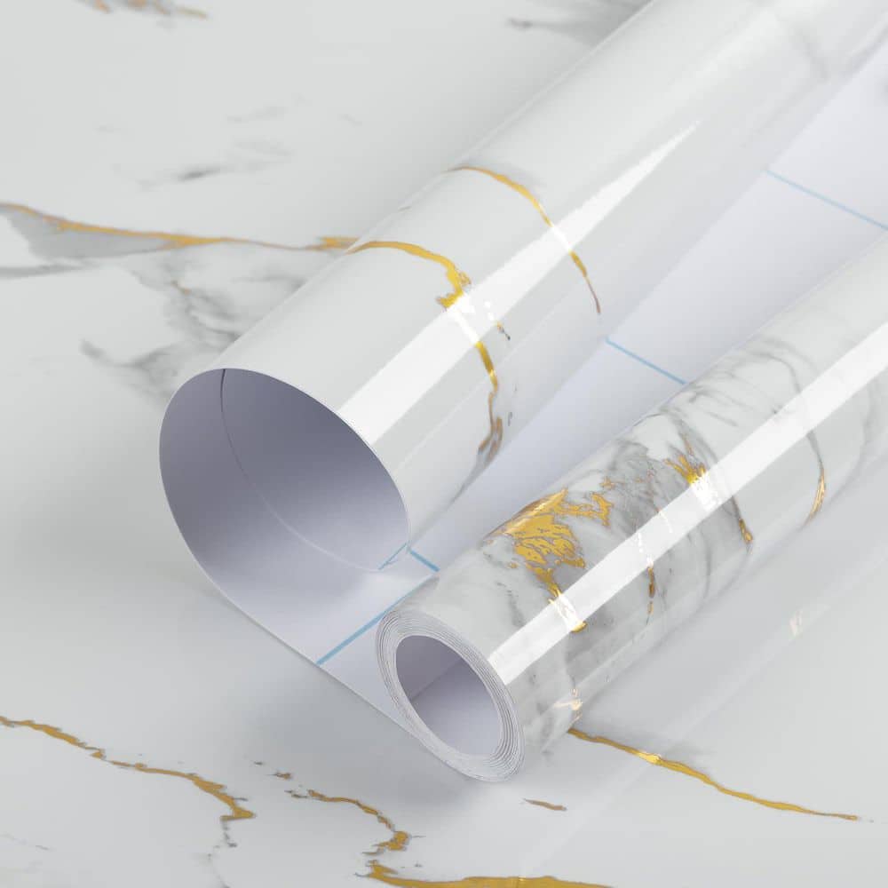 Yenhome 76cmx3m Contact Paper For Countertops Adhesive Covering Grey Waterproof Marble Contact Paper Peel And Stick Countertops Glossy Marble Wallpaper Stick And Peel Decorative Kitchen Bathroom - View #2