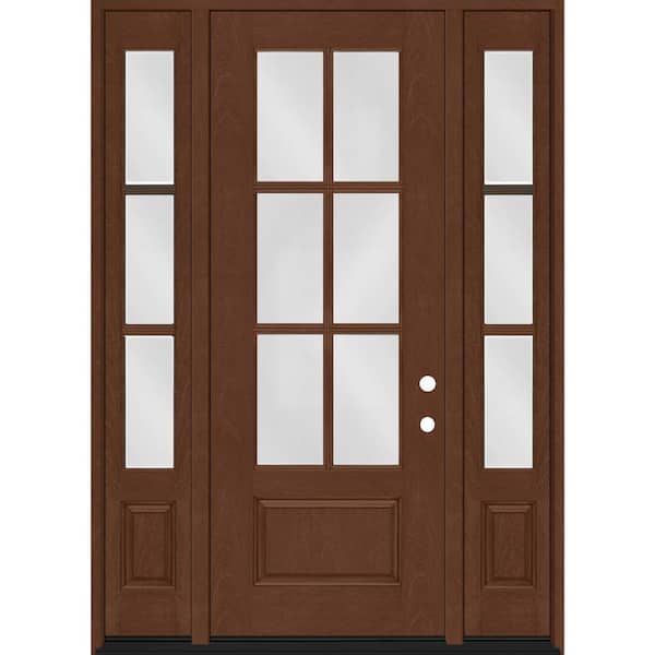 Steves & Sons Regency 68 in. x 96 in. 3/4-6 Lite Clear Glass LH Chestnut Stain Mahogany Fiberglass Prehung Front Door dB 14 in.SL
