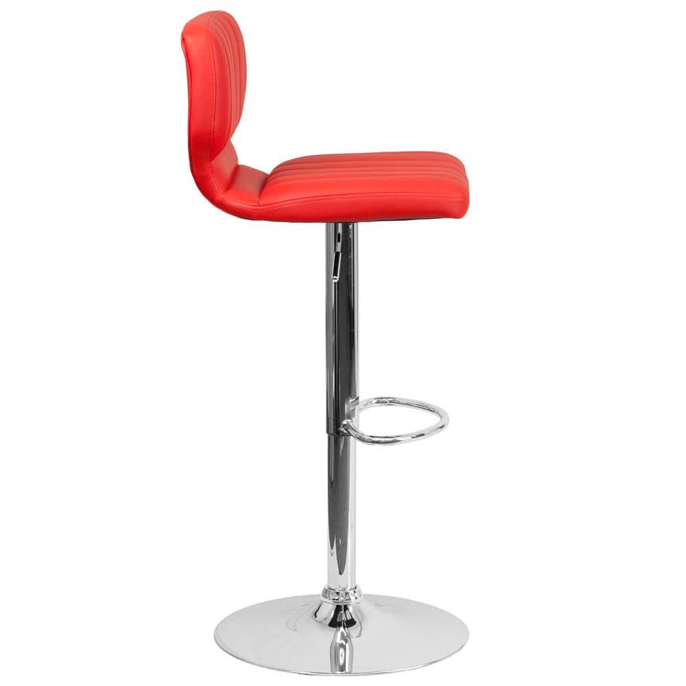 Posh Red Vinyl Adjustable Swivel Bar Stool with Chrome Base
