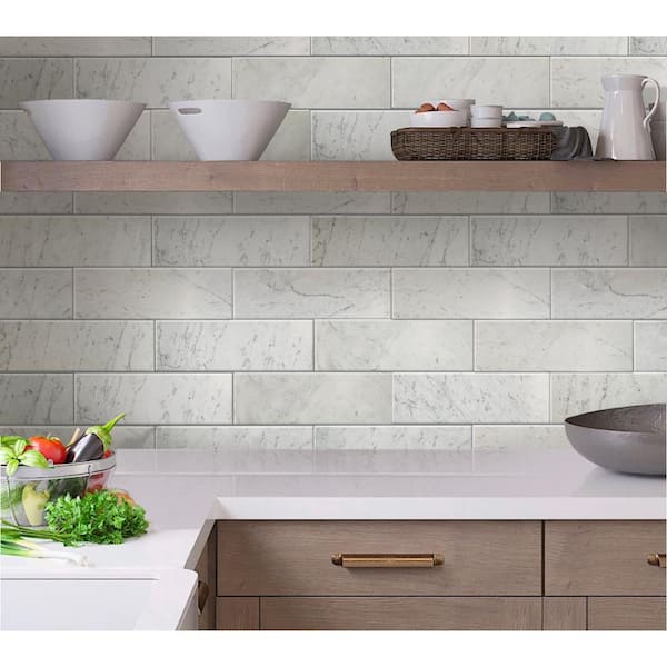 Apollo Tile Gray and White 4 in. x 5 in. Honed Marble Subway Tile