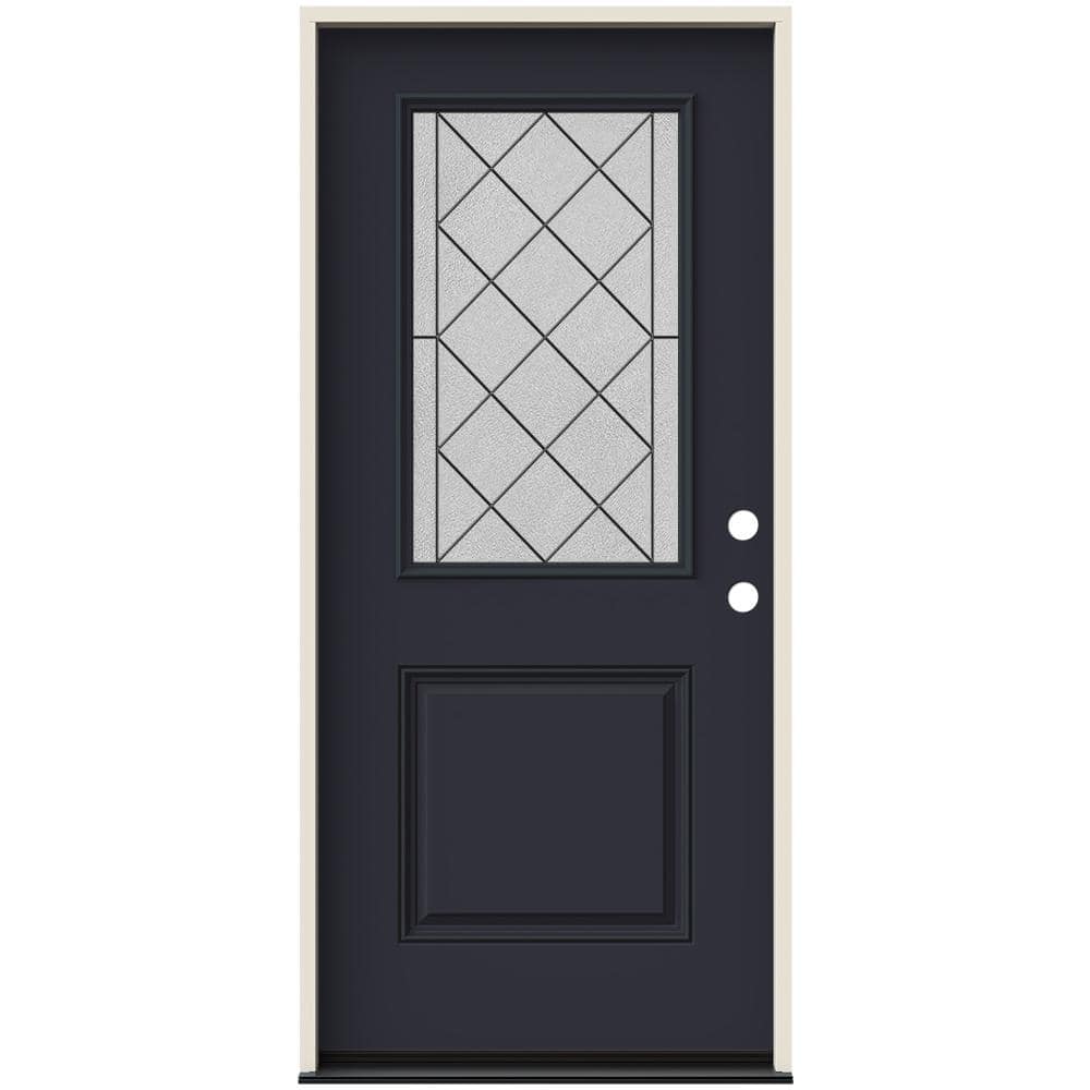 36 in. x 80 in. Left-Hand 1/2 Lite Harris Decorative Glass Black Painted Fiberglass Prehung Front Door with Brickmould price history on PriceWatchPro