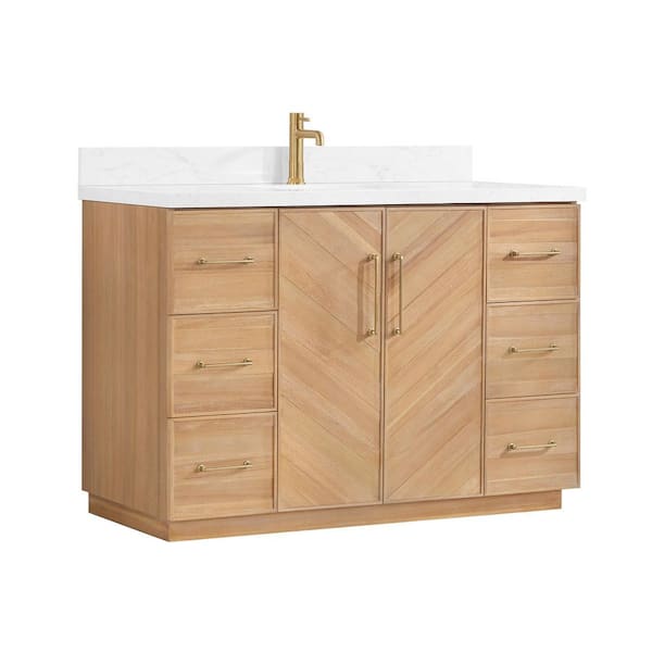 Karachi 48 in.W x 22 in.D x 33.8 in.H Single Sink Bath Vanity in Acacia Classic Gray with White Engineered Stone Top