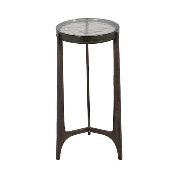 Liv & Skye 11 in. Bronze Round Glass Accent Table
