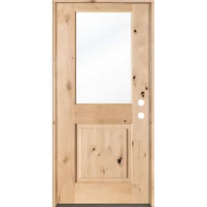 32 in. x 80 in. Rustic Half-Lite Clear Low-E IG Unfinished Wood Alder Right-Hand Inswing Exterior Prehung Front Door