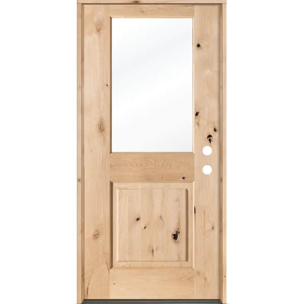 Krosswood Doors 32 in. x 80 in. Rustic Half-Lite Clear Low-E IG Unfinished Wood Alder Right-Hand Inswing Exterior Prehung Front Door