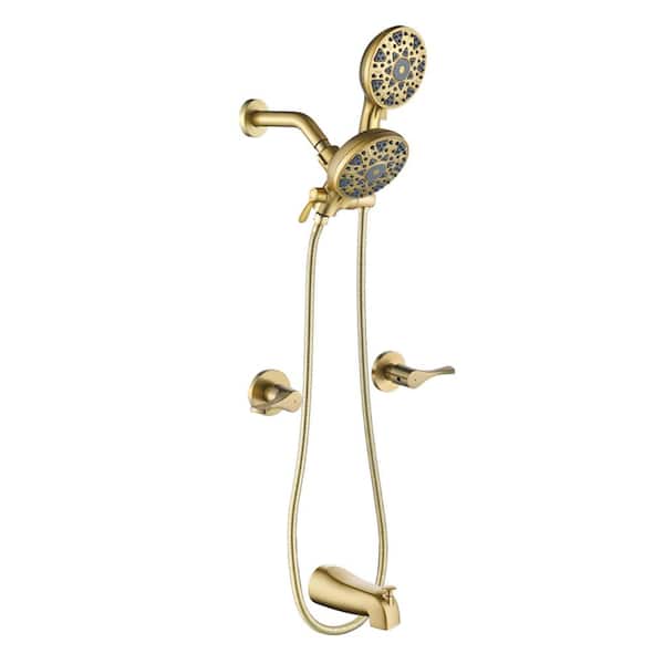 Miscool Ami Double Handle 6-Spray Tub and Shower Faucet 1.8 GPM Dual Shower Head with Spout in. Brushed Gold (Valve Included)