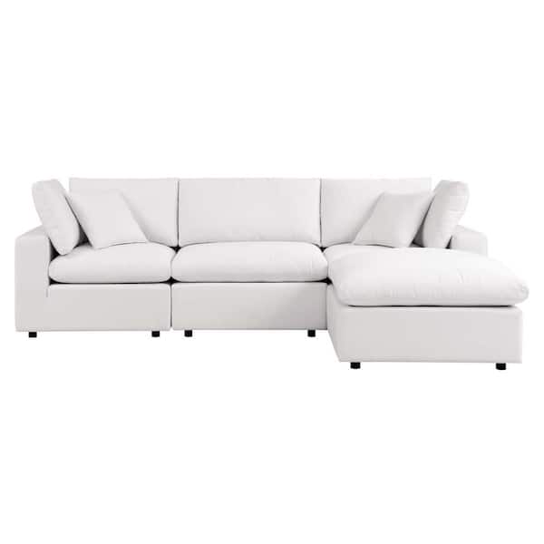 Commix 4-Piece Aluminum Outdoor Patio Sectional Sofa with White Cushions