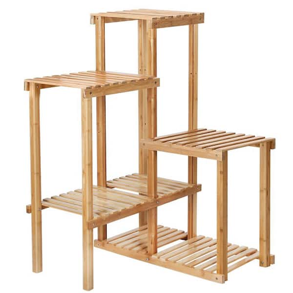 Unbranded Outdoor/Indoor Garden Adjustable Multi-Tiered Plant Flower Bamboo Stands 5-Shelves Storage