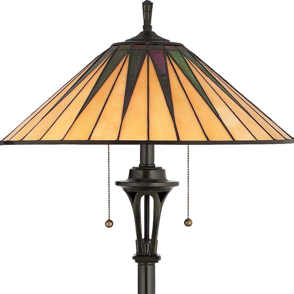 Vintage Bronze Tiffany Glass Floor Lamp with Triangle Pattern Shade