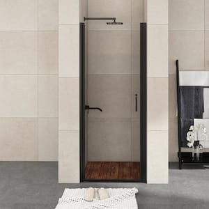32 in. W x 72 in. H Pivot Semi-Frameless Shower Door in Black Finish with Clear Glass