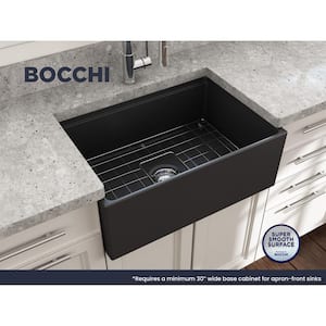 Contempo Workstation 27 in. Farmhouse Apron-Front Single Bowl Matte Dark Gray Fireclay Kitchen Sink with Accessories