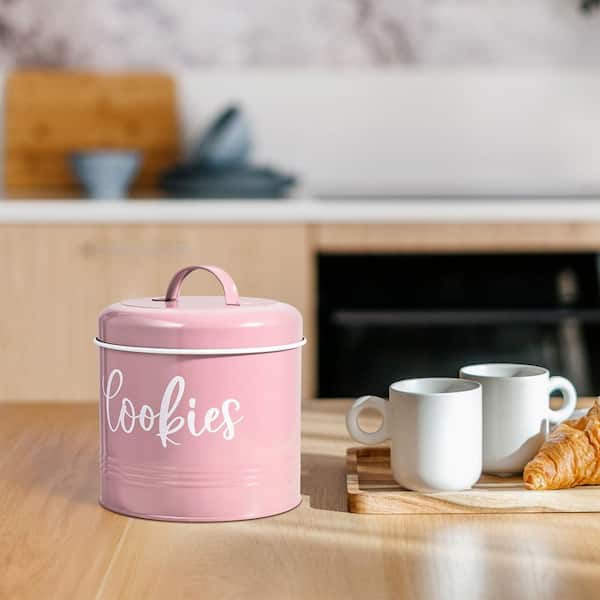 1-Piece Pink High-End Sheet Steel 1 gal. Vintage Cookie Jar with Airtight Lid, Large Food Storage Container