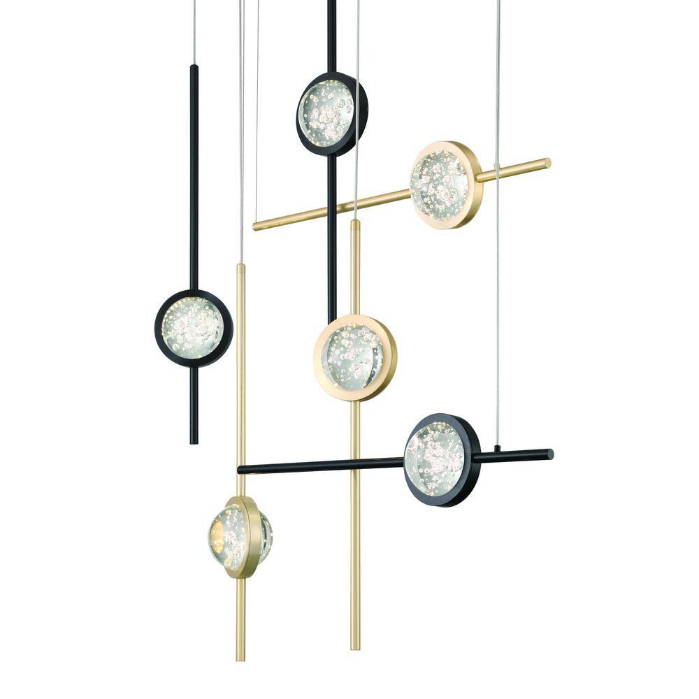 Barletta Gold and Black 6-Light LED Chandelier with Clear Glass Shades