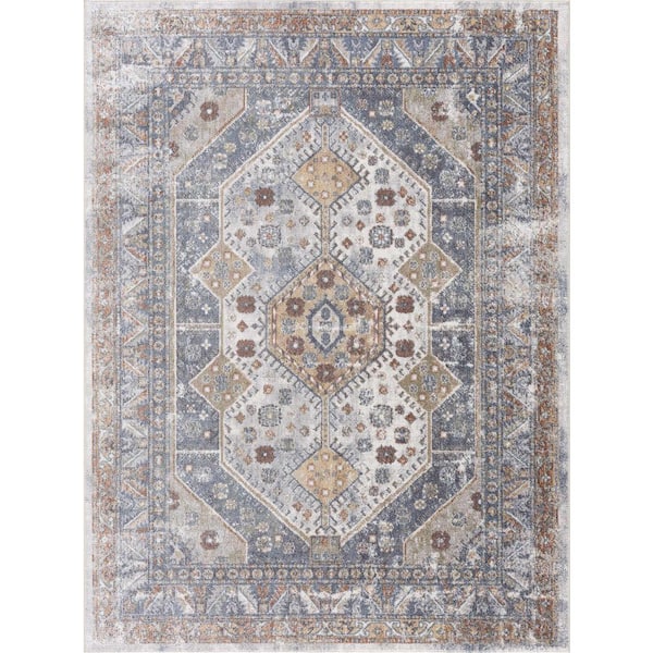 HAUTELOOM Afya 2 ft. x 4 ft. Dark Blue/Light Blue/Rust Area Rug