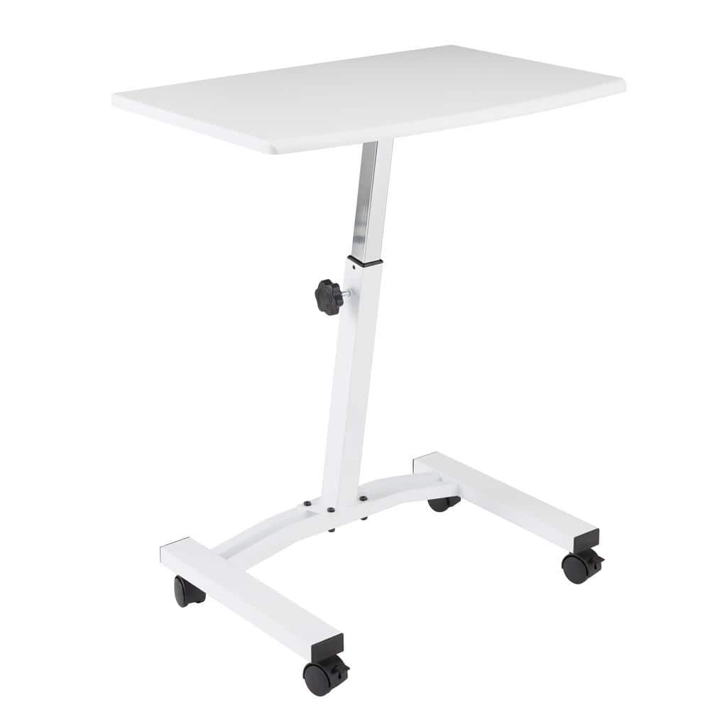 Seville Classics airLIFT Height Adjustable Mobile Rolling Laptop Cart Desk w/ Wheels, White, Flat (24")