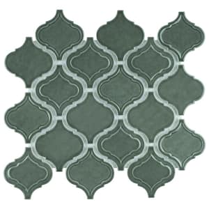 Classic Green 10.36 in. x 9.38 in. Arabesque Glossy Glass Mosaic Tile (6.8 sq. ft./Case)