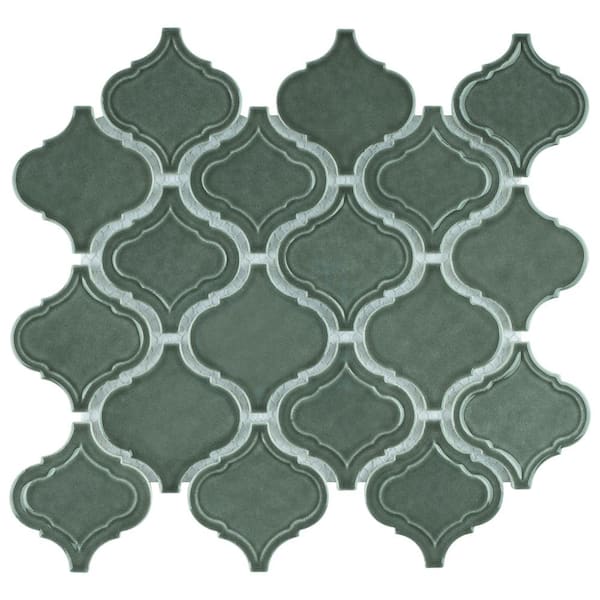 MOLOVO Classic Green 10.36 in. x 9.38 in. Arabesque Glossy Glass Mosaic Tile (6.8 sq. ft./Case)