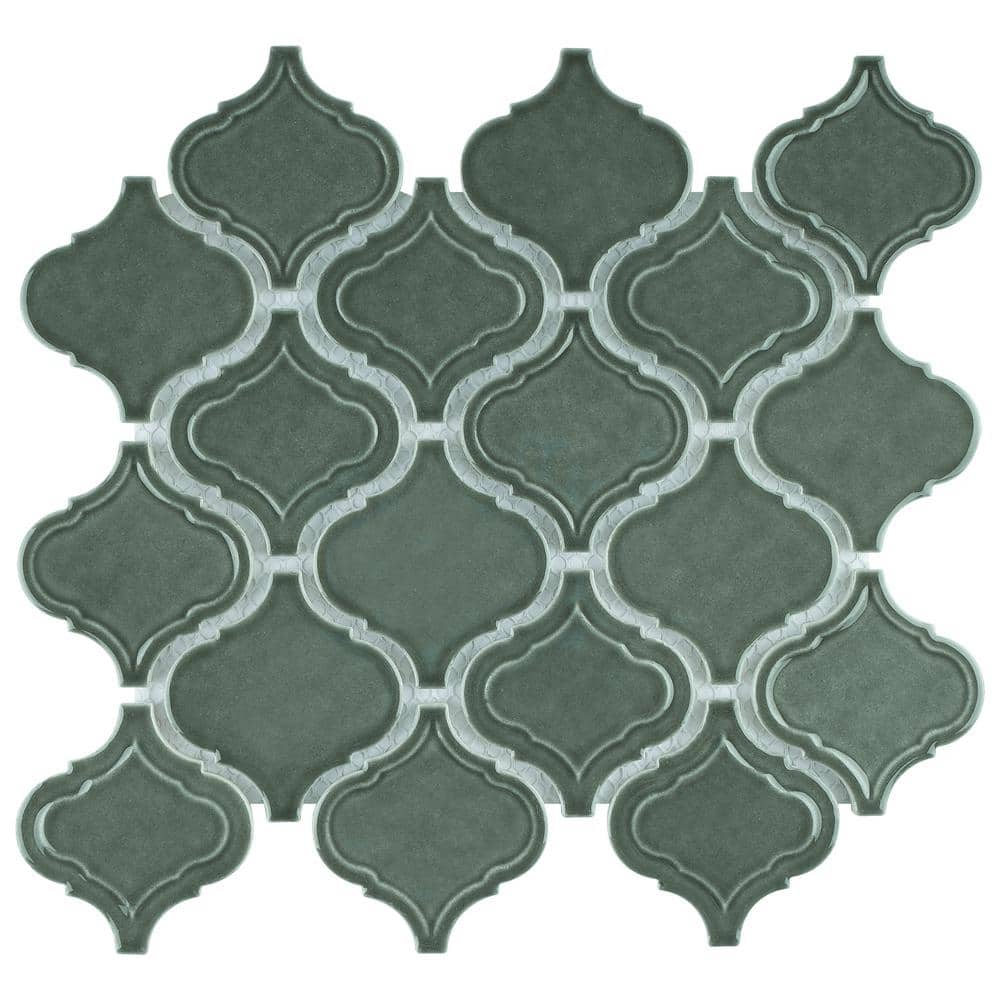 Classic Green 10.36 in. x 9.38 Arabesque Glossy Glass Mosaic Tile Sample price history on PriceWatchPro