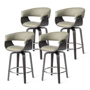 34.75 in. H Mid-century Modern Gray Leatherette Swivel Counter Stool with Gray Oak Bentwood Frame (Set of 4)