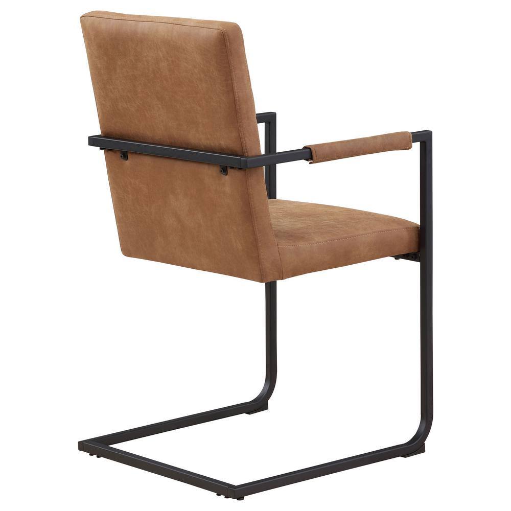 Antique Brown Faux Leather Upholstered Arm Chair with Metal Frame