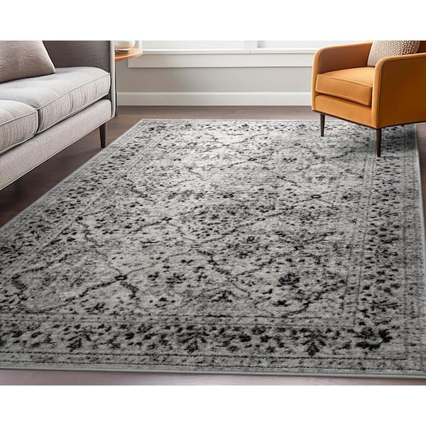 Zazzle Argos Vintage Trellis Border Grey 9 ft. x 12 ft. Area Rug