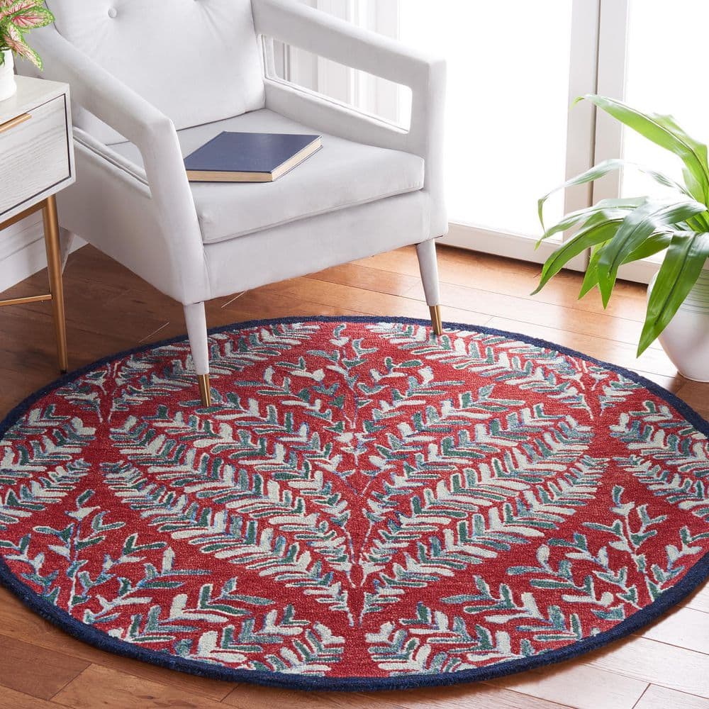 Capri 7 ft. x 7 ft. Round Red/Green Geometric Leaf Area Rug price history on PriceWatchPro