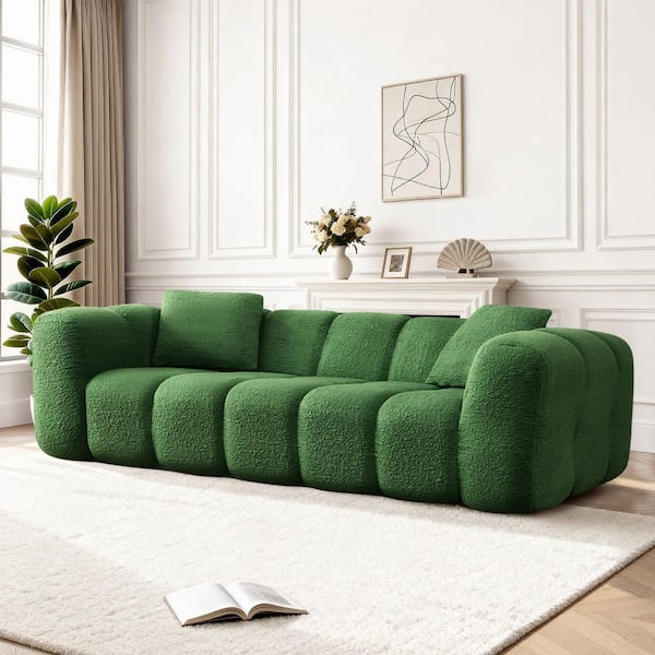 Dane 83.86 in. Square Arm 1-Piece Fabric Boneless Compressed Sofa in Moss Green with Zero Assembly and Deep Seating